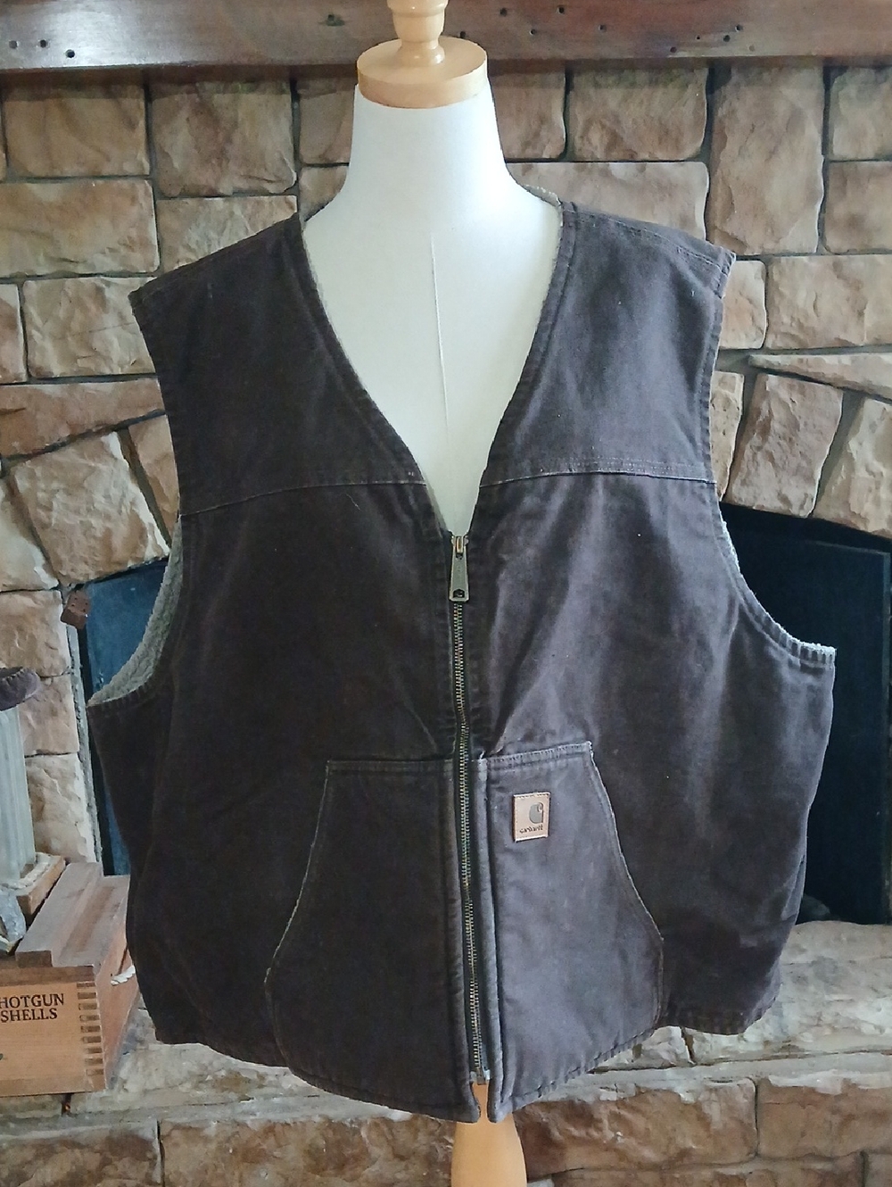Carhartt Dark Brown Canvas Zip-Up Work Vest